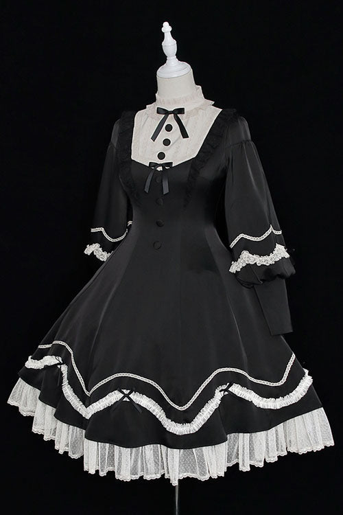 Alice Girl Andrea Solid Bowknot Long Sleeves Ruffled Sweet Lolita OP Dress 3 Colors