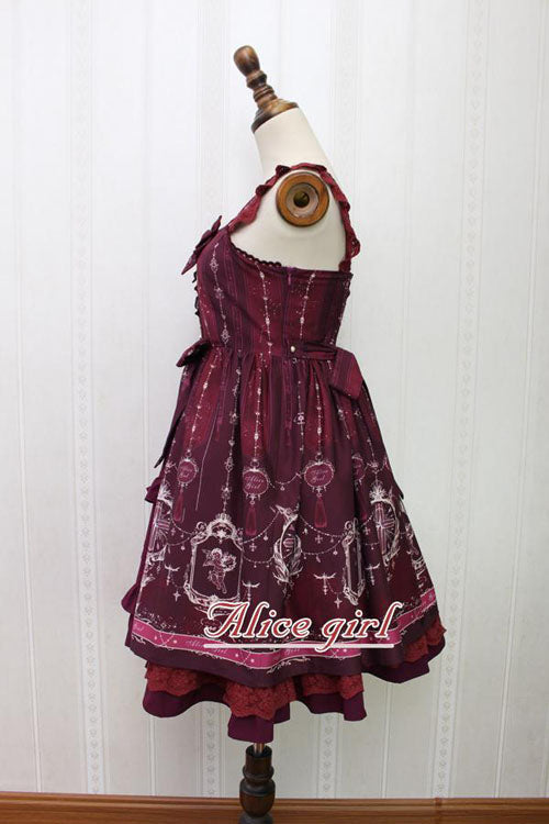 Angel Cross Print Lace Bowknot Cardigan Ruffled Sweet Lolita JSK Dress