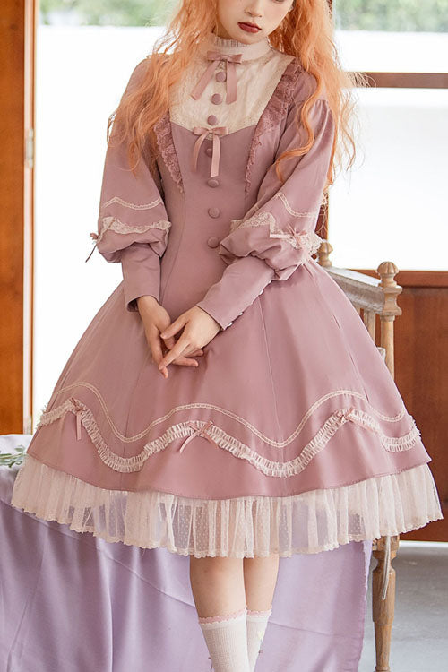 Alice Girl Andrea Solid Bowknot Long Sleeves Ruffled Sweet Lolita OP Dress 3 Colors