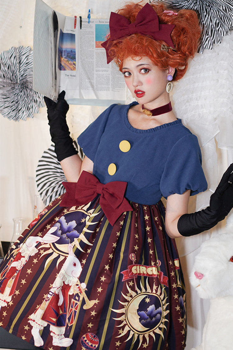 Antique Doll Print Christmas Bowknot Sweet Lolita OP Dress
