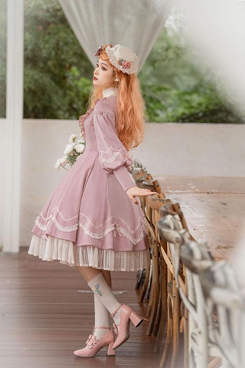 Alice Girl Andrea Solid Bowknot Long Sleeves Ruffled Sweet Lolita OP Dress 3 Colors