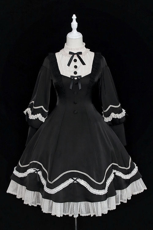 Alice Girl Andrea Solid Bowknot Long Sleeves Ruffled Sweet Lolita OP Dress 3 Colors