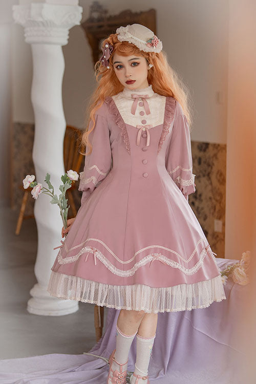 Alice Girl Andrea Solid Bowknot Long Sleeves Ruffled Sweet Lolita OP Dress 3 Colors